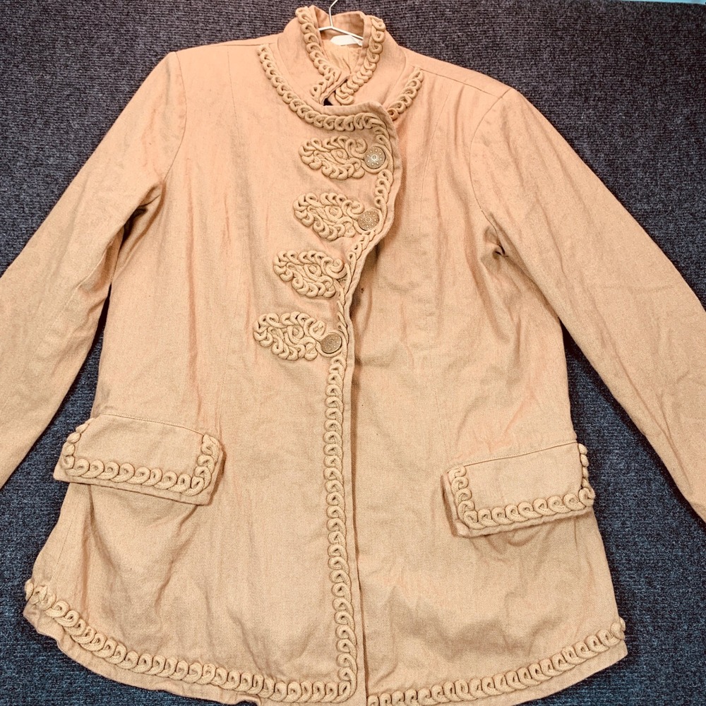 Soft Surroundings Military Jacket Womens L Tan Soutache Braided Band Steampunk